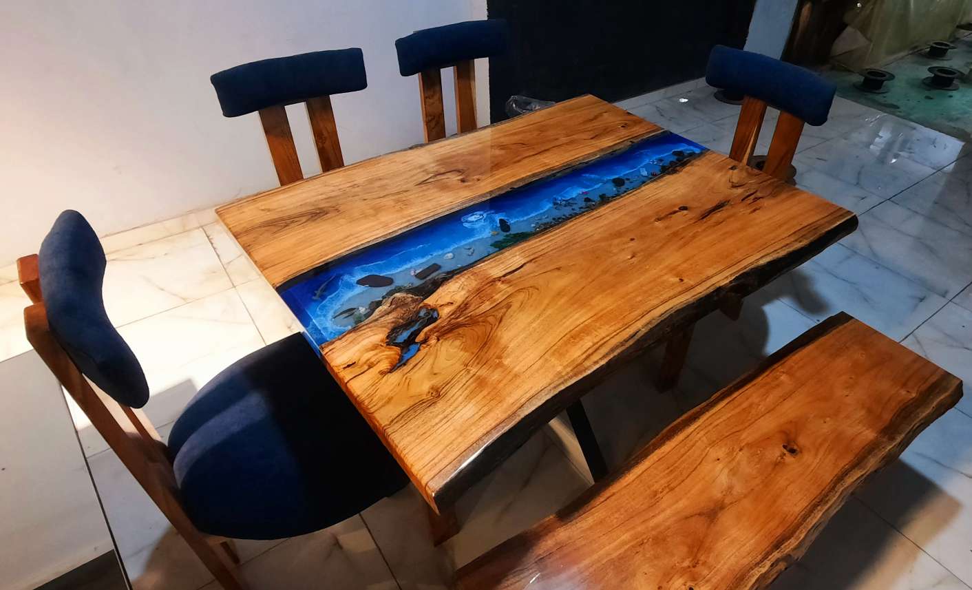 Dining table , 4 chairs , bench