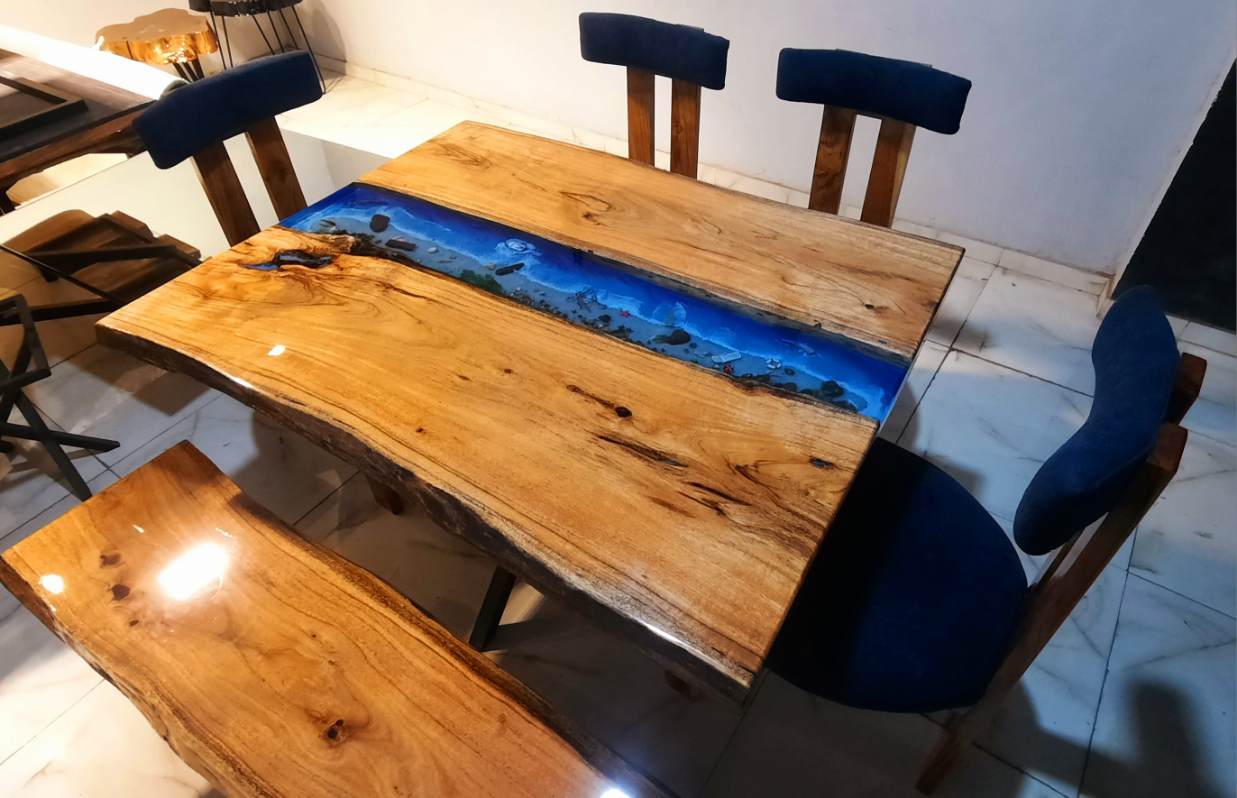 Dining table , 4 chairs , bench
