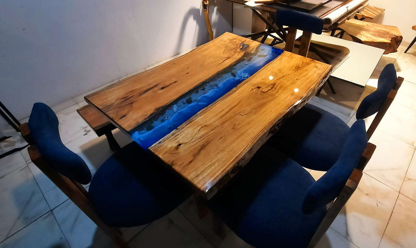 Dining table , 4 chairs , bench