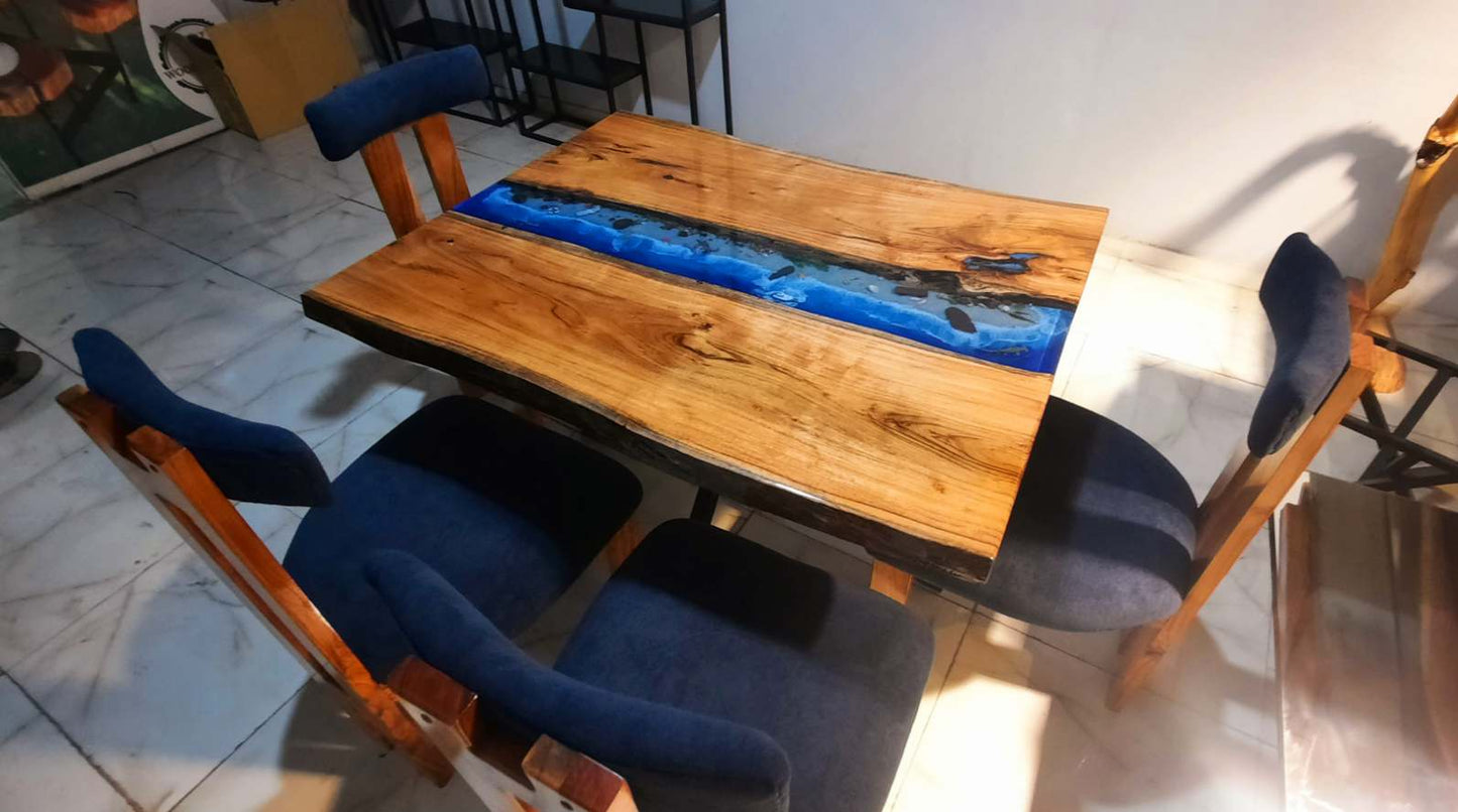 Dining table , 4 chairs , bench