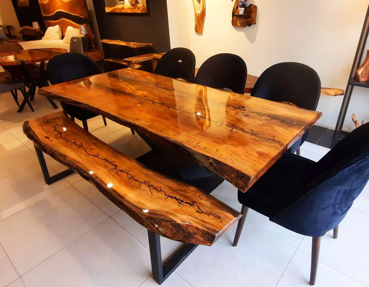 Dining table with bench and chairs