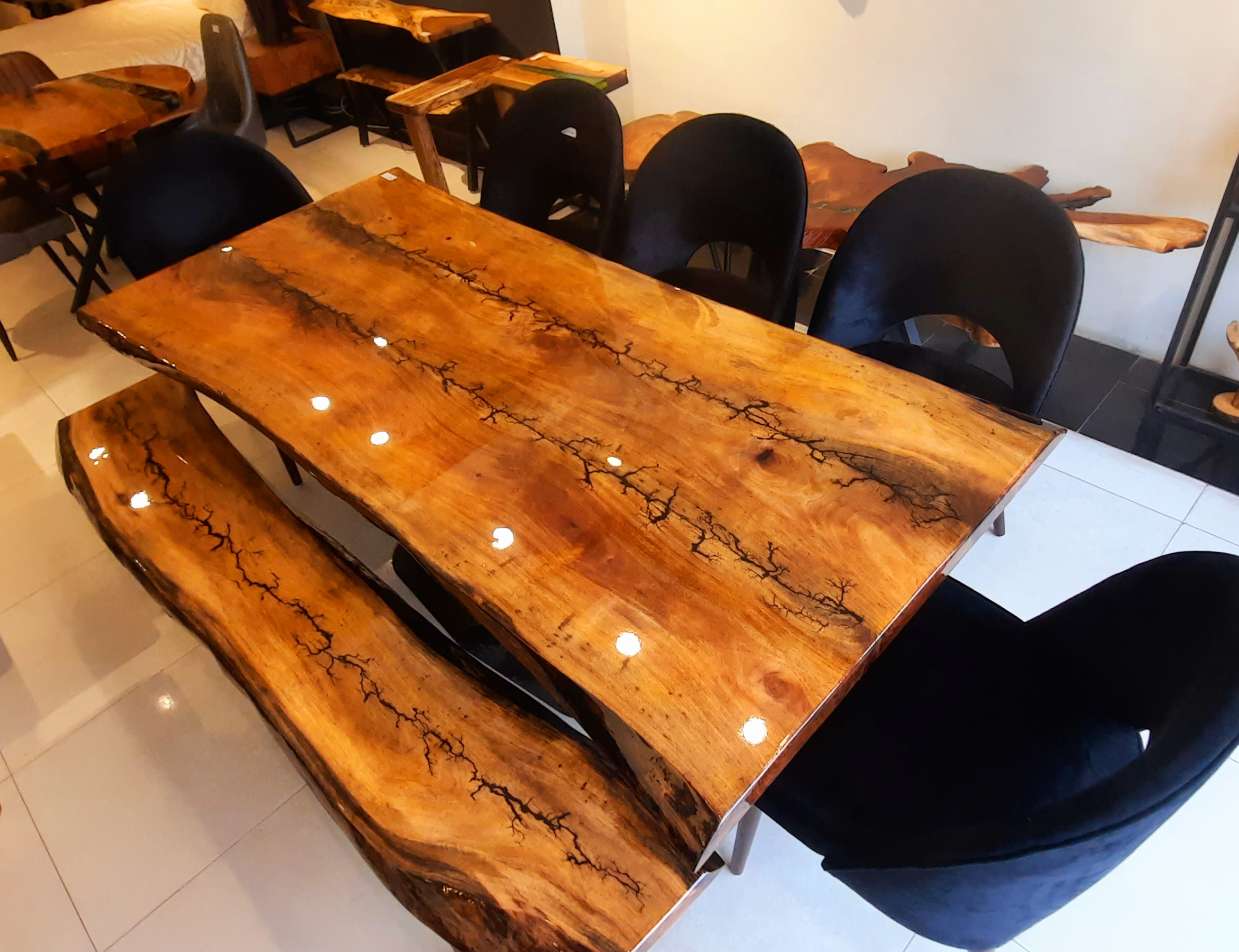 Dining table with bench and chairs
