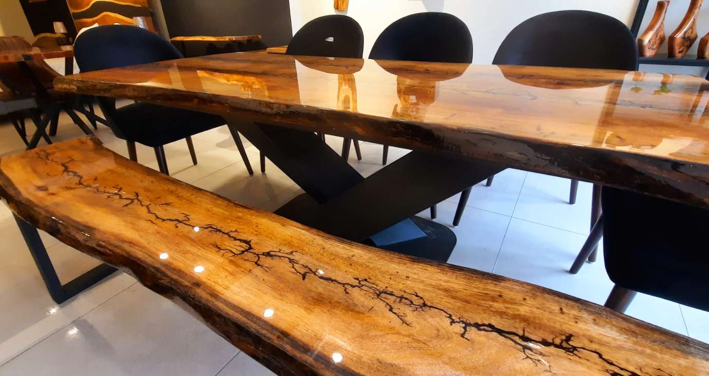 Dining table with bench and chairs