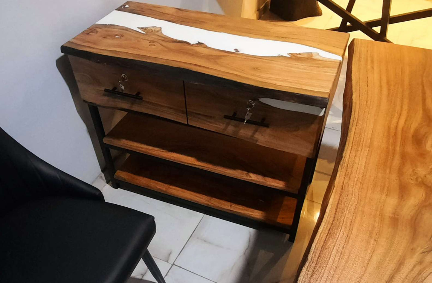 Office table with side rack
