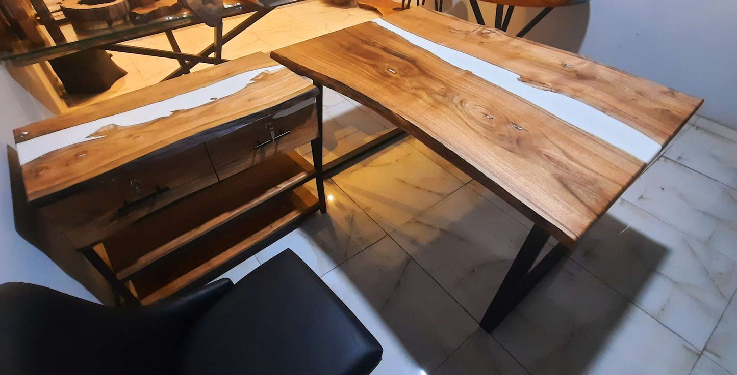 Office table with side rack